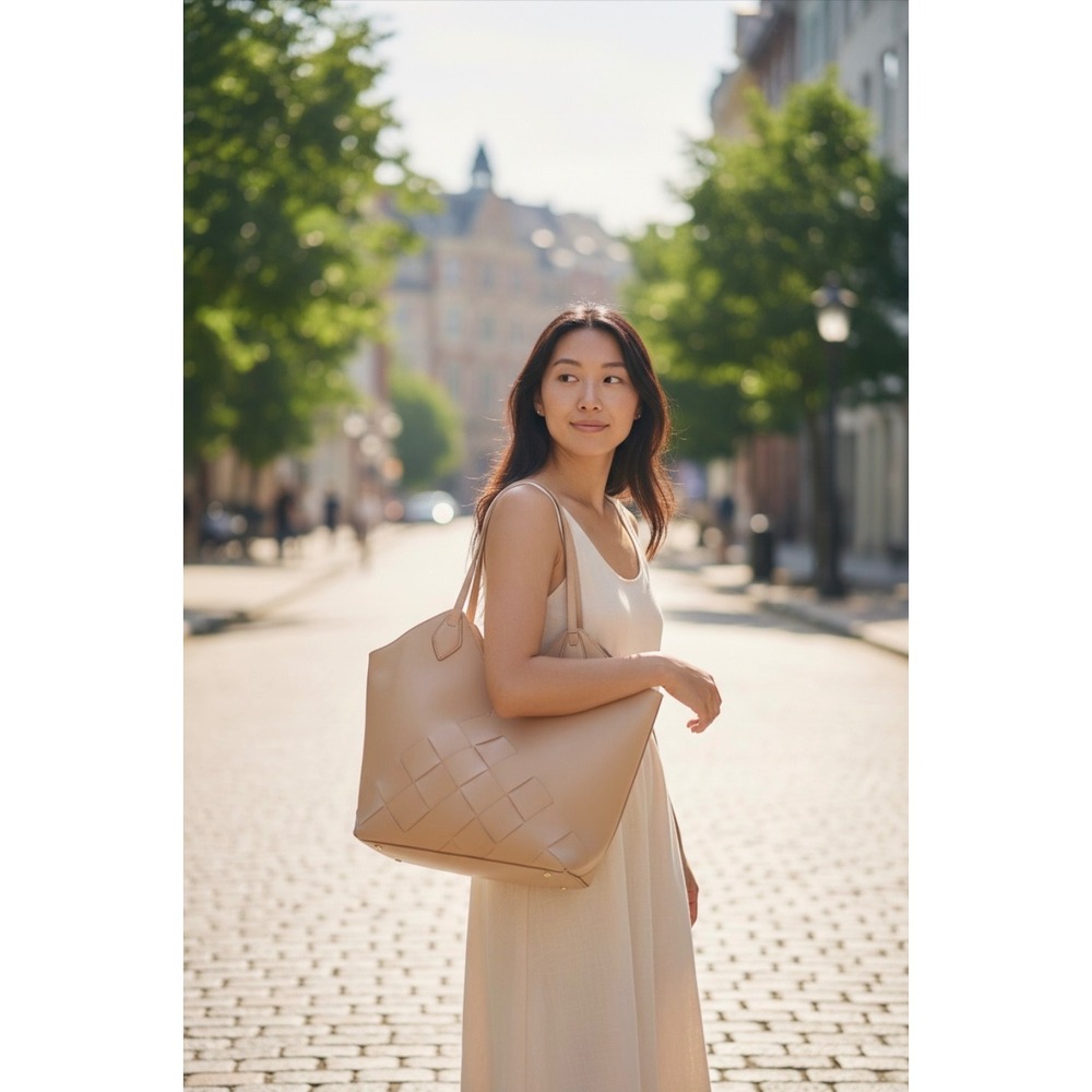 A.N.A. a new approach woven tote bag tan faux leather large shopper purse